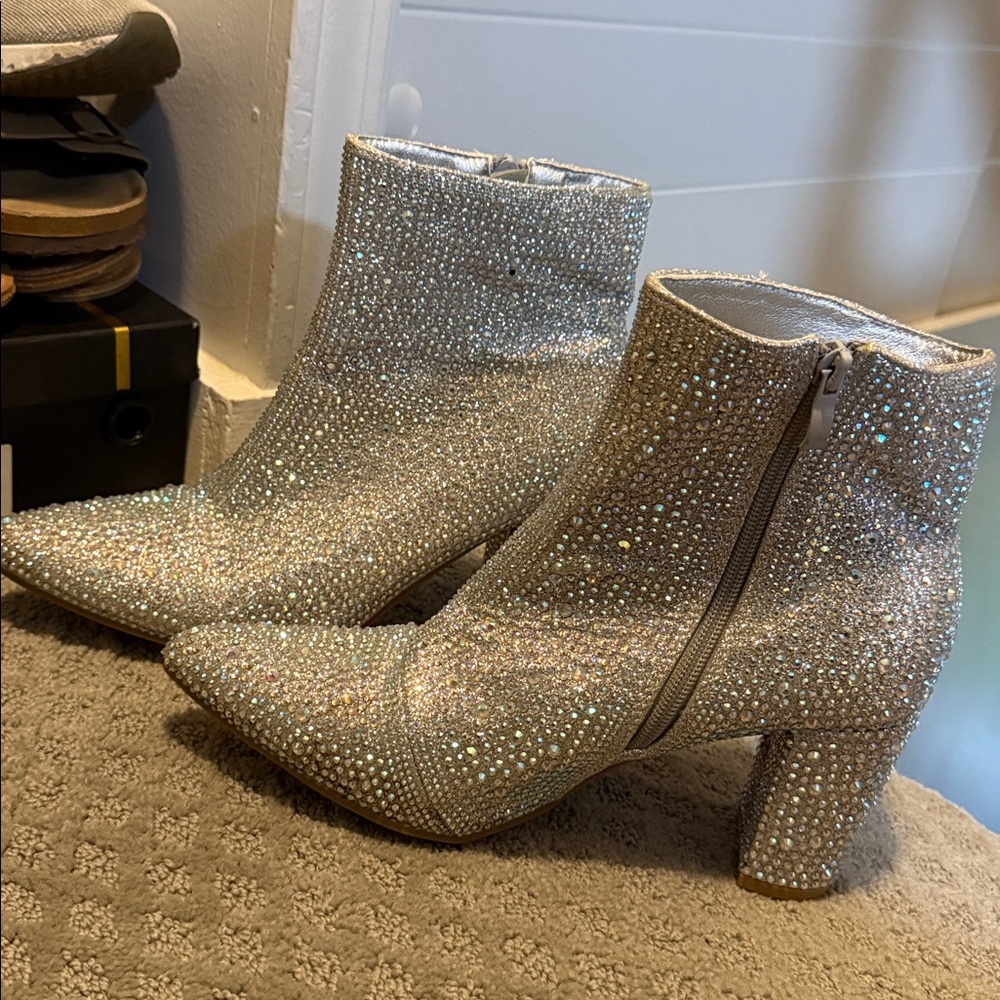 Silver Rhinestone Ankle Boots - Picture 3 of 4